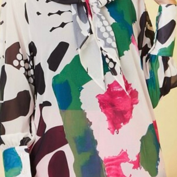 Vintage Abstract Print Neck-Tie Blouse - Picture 5 of 5